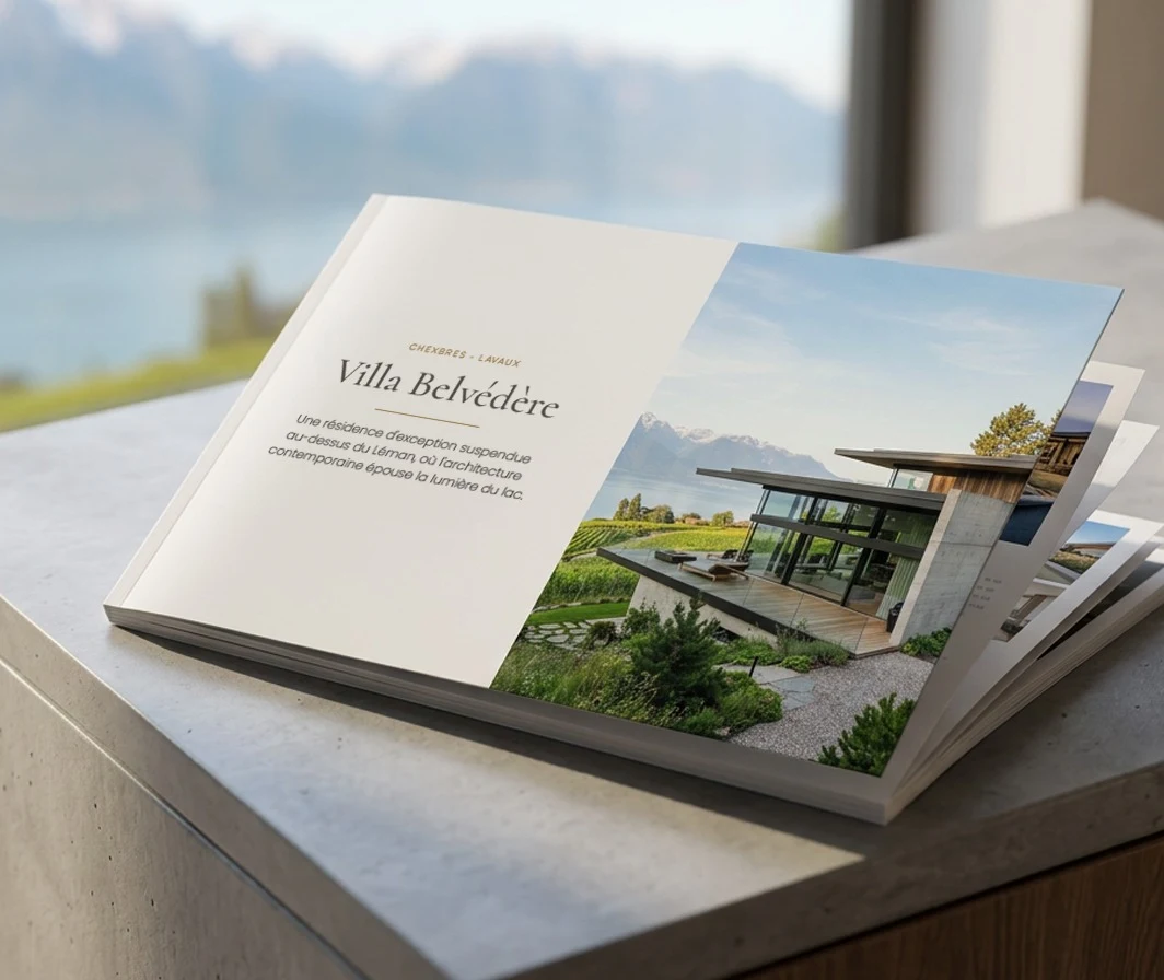Brochure de vente de la Villa Belvédère ouverte sur une double page